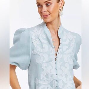 Mestiza New York - Elliana Barong Light Blue Embroidered Midi Dress